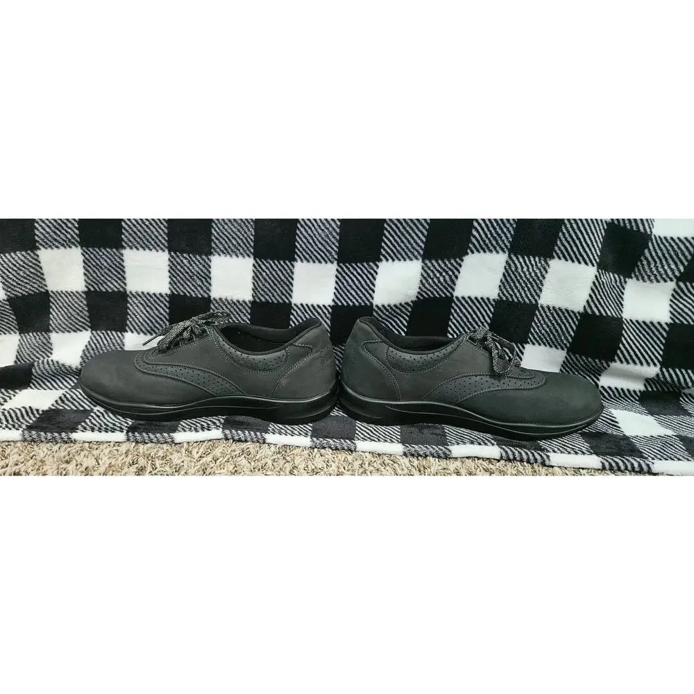 SAS Walk Easy Womens 10W Black Nubuck Leather Comfort Lace Up Walking Shoes